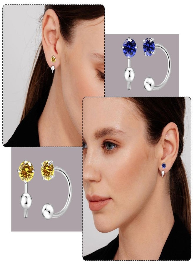 VDKIDKT Tiny 3mm Birthstone Earrings for Women Teen Girls Small Huggie Half Hoop Earrings Tiny Cartilage Hypoallergenic Stud Screw Earrings (Silver, 4.Apr-White Topaz) - Image 5